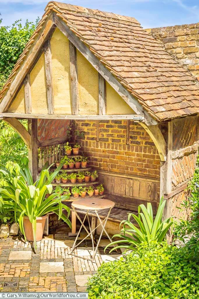 Charming timber-framed Edwardian summer house tucked among the colourful gardens of Restoration House, one of Rochester's hidden historic gems.