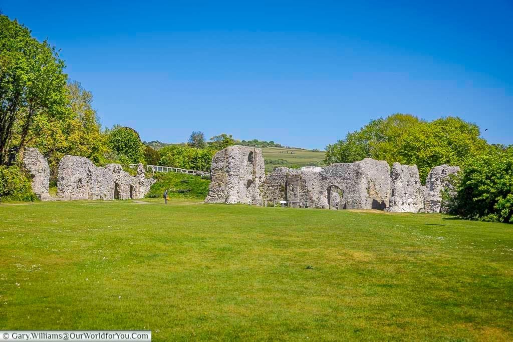 The atmospheric remains of Lewes Priory, where ancient flint walls survive amid lawns on the site of one of medieval England’s important monastic houses.