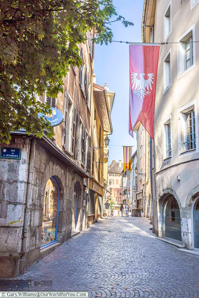A charming cobbled corner of Chambéry’s old town is filled with pavement cafés beneath mature trees and weathered historic façades. Rue Bonivard and the surrounding lanes are ideal for discovering the quieter, more characterful side of historic Chambéry.