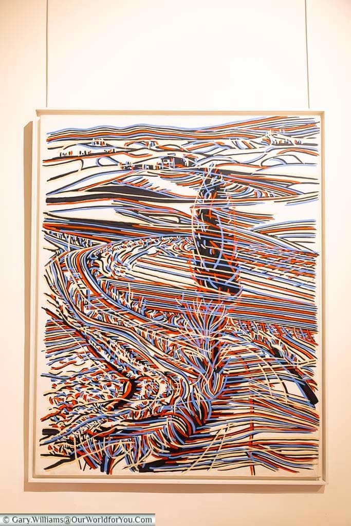 Colourful Gérard Fromanger artwork La Pievina displayed inside Musée Estrine in Saint-Rémy-de-Provence, Provence.