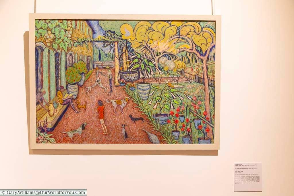 Juliette Roche’s colourful painting Le Jardin des Méjades displayed at Musée Estrine in Saint-Rémy-de-Provence, France.