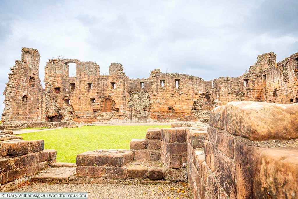 The weathered red sandstone walls and medieval ruins of Penrith Castle, one of the town’s most significant historic landmarks. The castle’s remains offer visitors an opportunity to explore Cumbria’s fascinating medieval past.